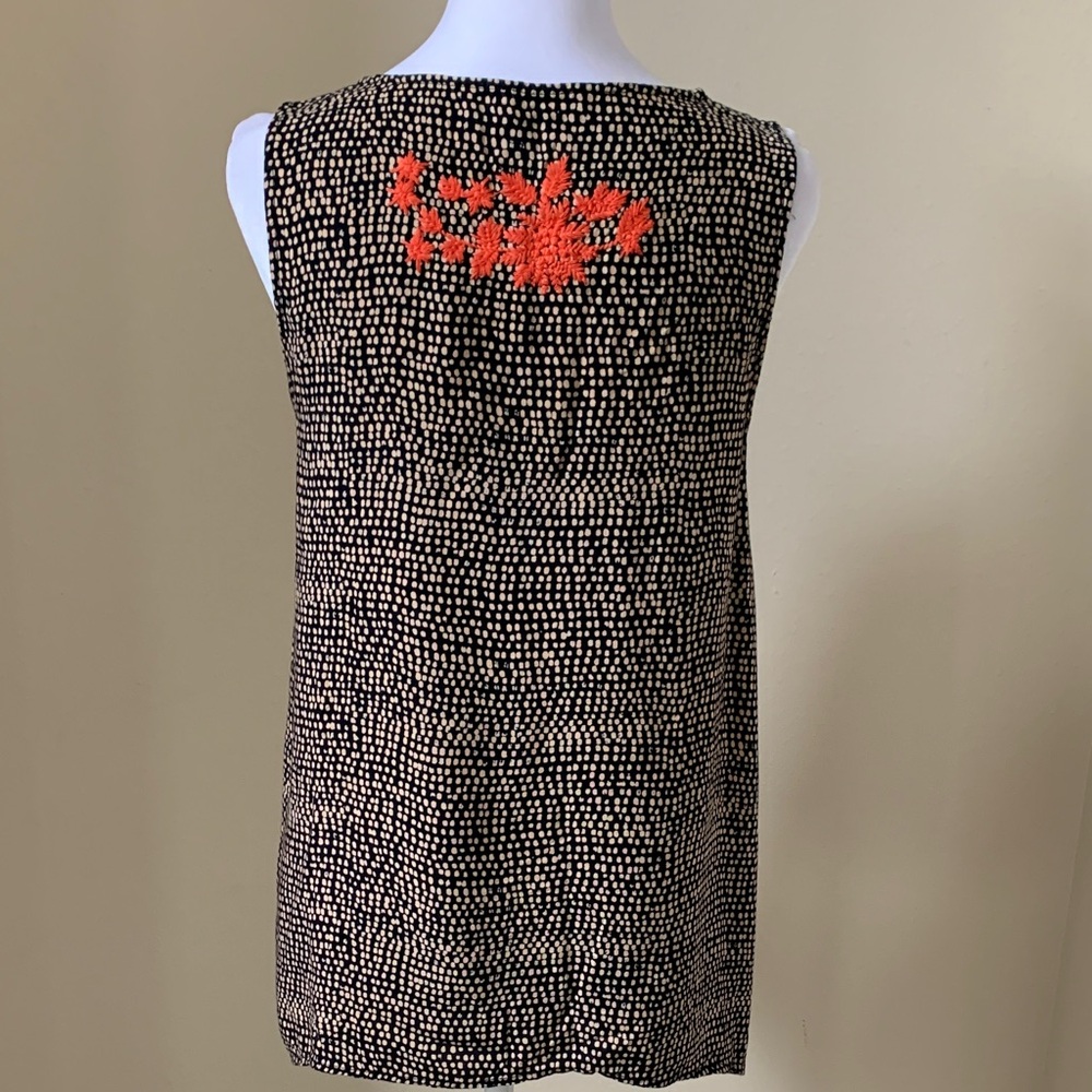 THML Sleeveless Black Blouse with Orange Embroidered Flowers & Cream Dots - Picture 2 of 15